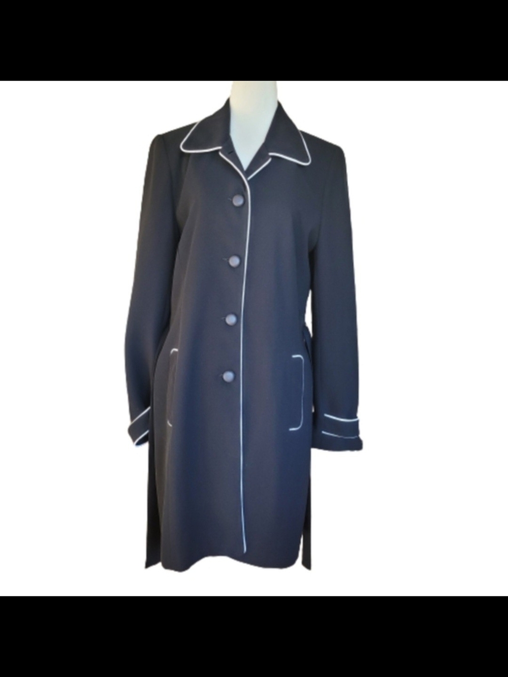 Vintage Sport Collection Black Belted Coat  Canada Contrast Piping 90s Y2K